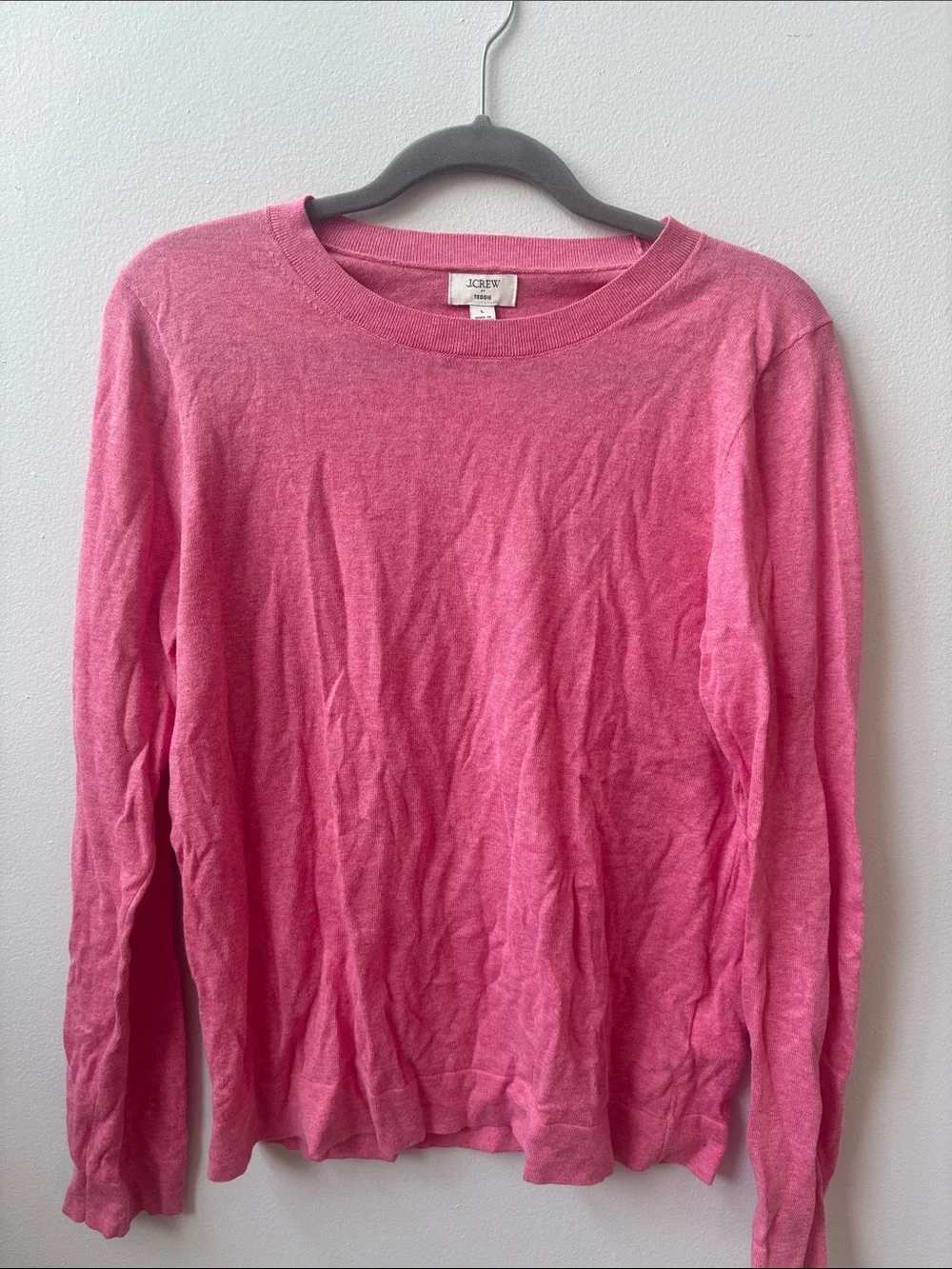 J. Crew Bright Pink Teddie Crewneck Sweater